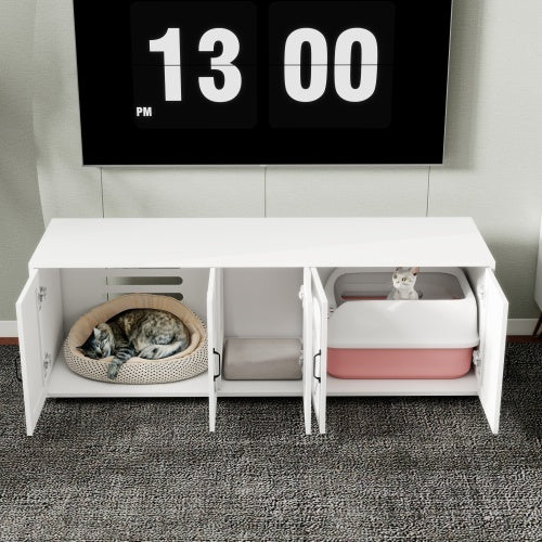 Modern Cat Litter Box Furniture With Double Room – Wooden Enclosed Cat Toilet Cabinet Featuring Built-in Cat Door | Cat Drinking & Feeding – furn19
 double room cat toilet,