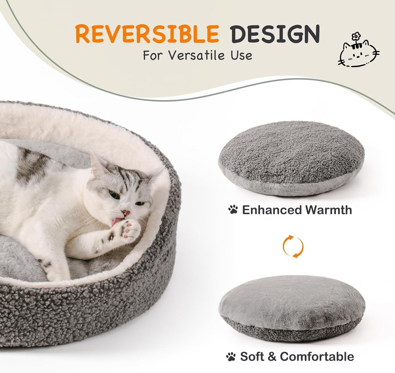 Washable Pet Bed – 23x23x7" Orthopedic Round Bed for Small Dogs & Cats with Non-Slip Bottom | Cat Drinking & Feeding – bed54