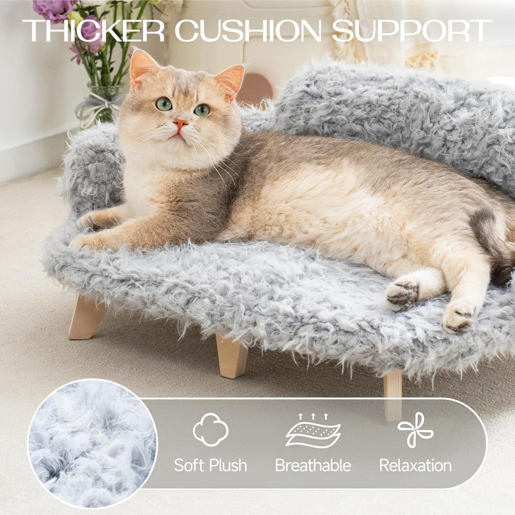 Elevated Cat Bed – 26x18.3x8.5" Wooden Sofa with Washable Cover for Cats & Small Dogs | Cat Drinking & Feeding – bed75