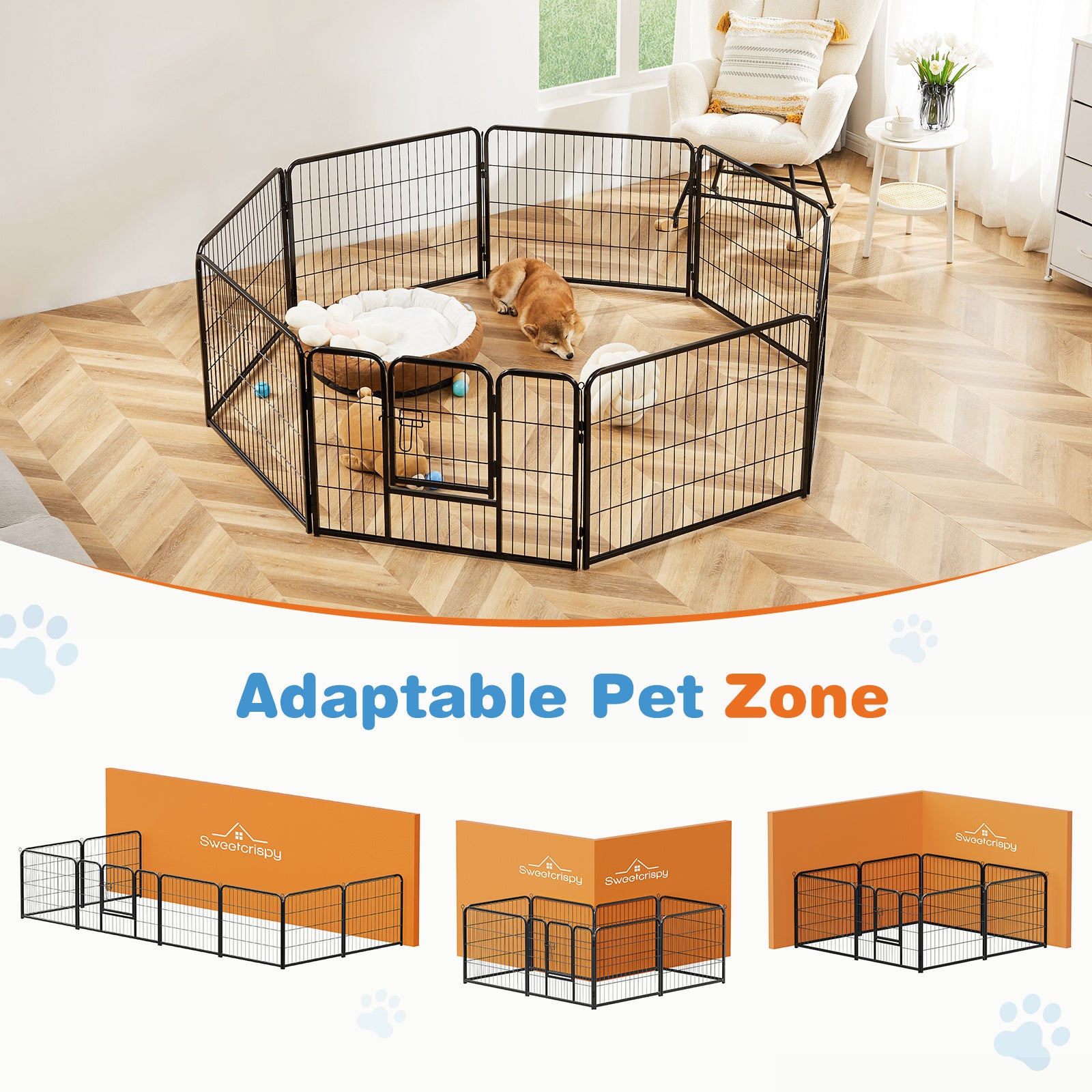 Indoor Dog Playpen Fence – Safe & Foldable Pet Exercise Barrier for Home Use ACS12