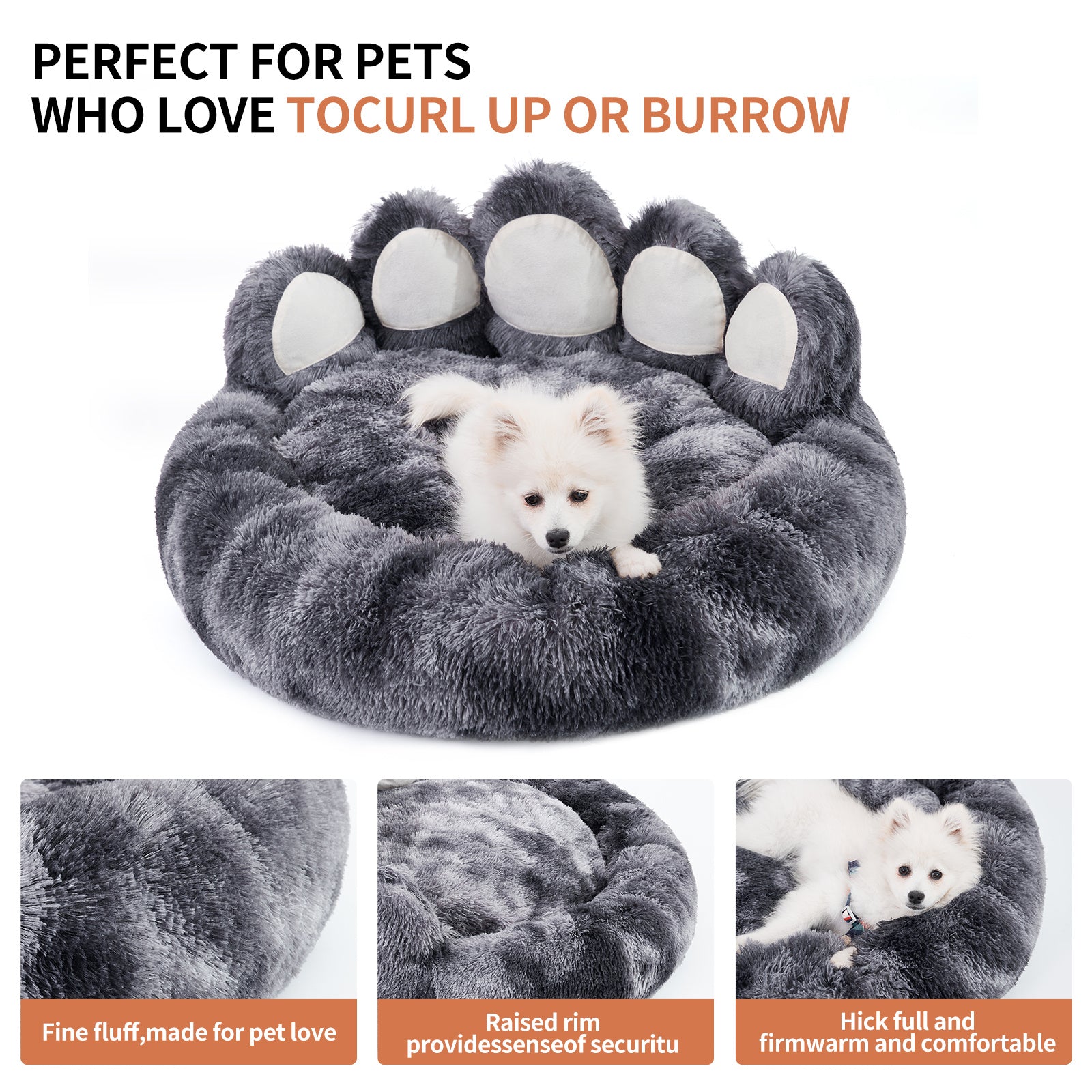 Cute Bear Paw Dog & Cat Bed – Plush Pet Bed for Small Breeds