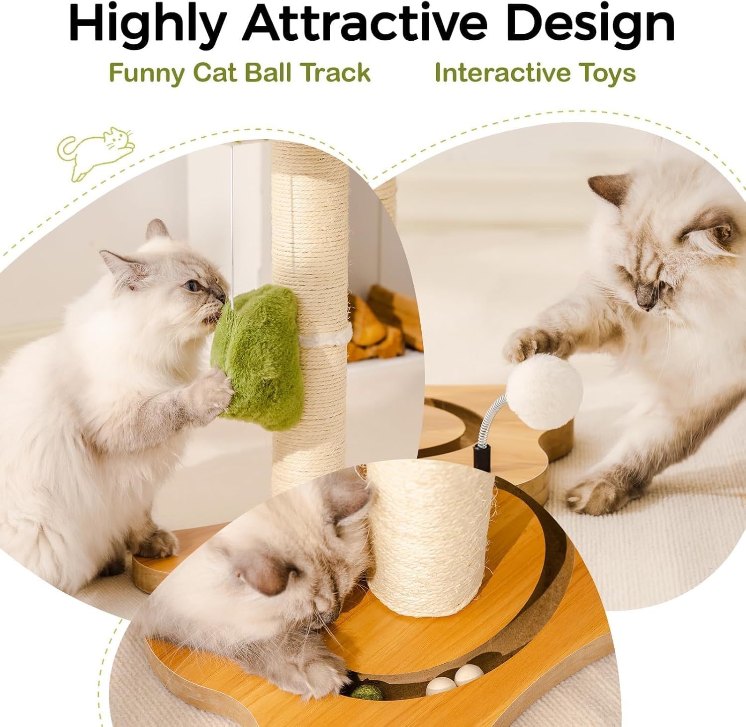 Cat Scratching Post & Bed – 2-in-1 Small Tower with Sisal Scratcher & Ball Track Toys | Cat Drinking & Feeding – bed84