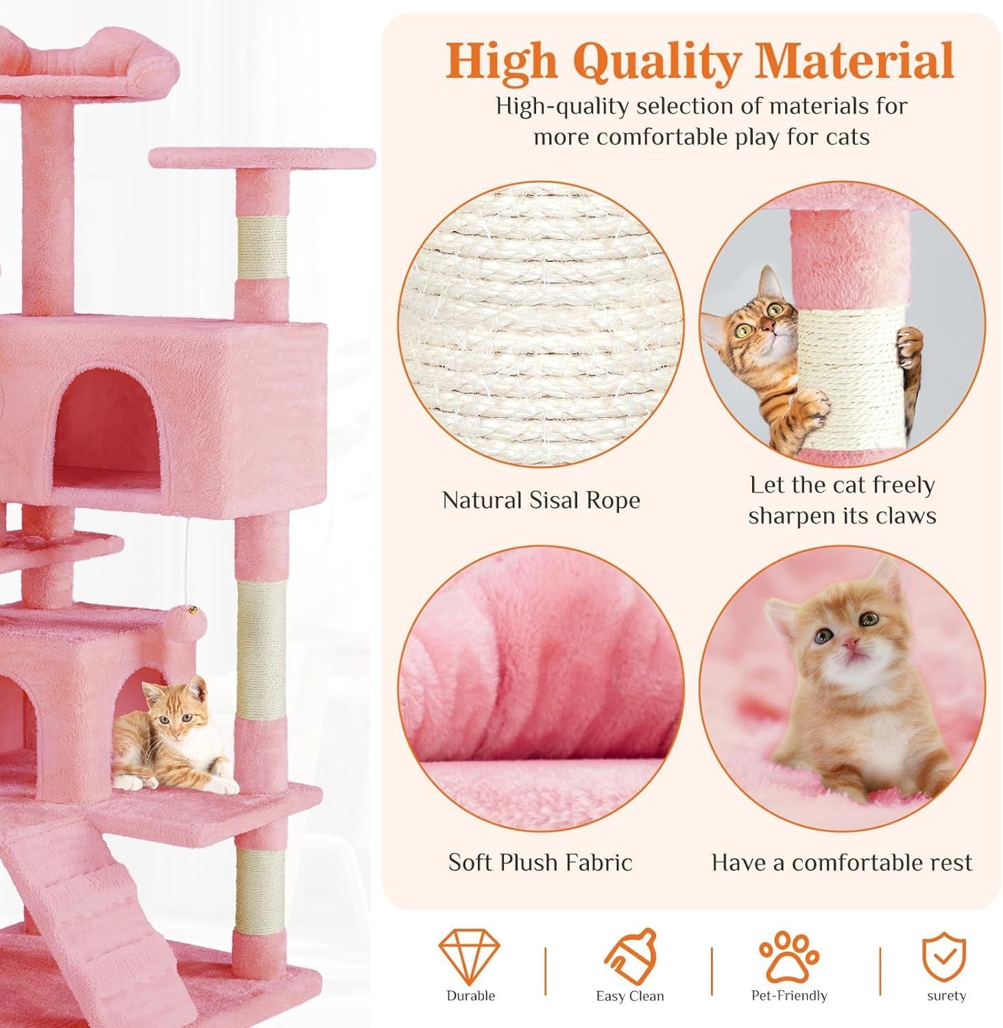 54" Cat Tree Tower – Multi-Level Indoor Apartment with Sisal Grab Posts, Ladder, Plush Toys, Rest & Play Areas | Cat Drinking & Feeding – furn37