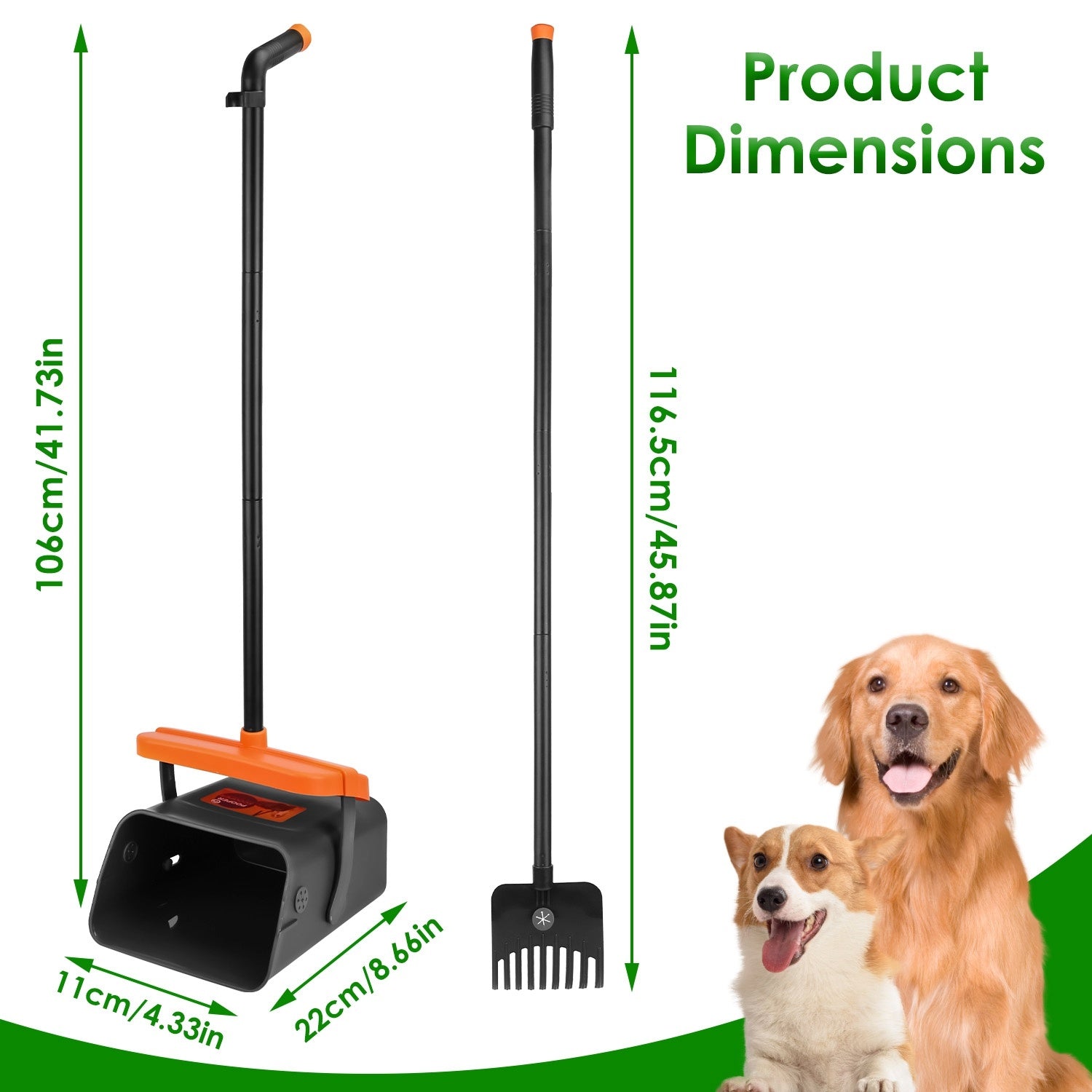 Heavy-Duty Pooper Scooper Kit – Swiveling Bin & Rake Set with Long Handle, 35 Waste Bags & Dispenser ACS29