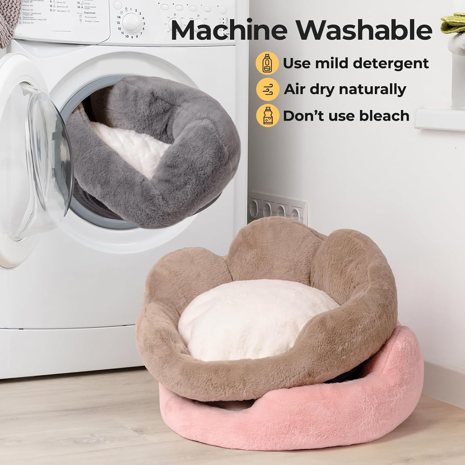 Flower Cat & Small Dog Bed – Fluffy, Washable Couch with Non-Slip Bottom | Cat Drinking & Feeding – bed26