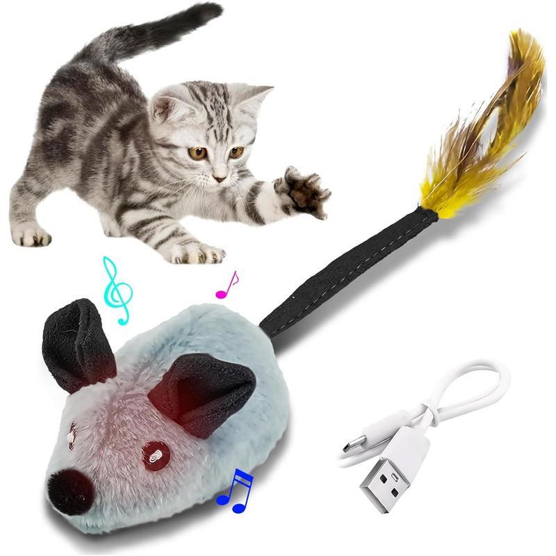 Interactive LED Cat Mouse Toy – USB Rechargeable, Motion-Activated with Catnip & Feather Tail