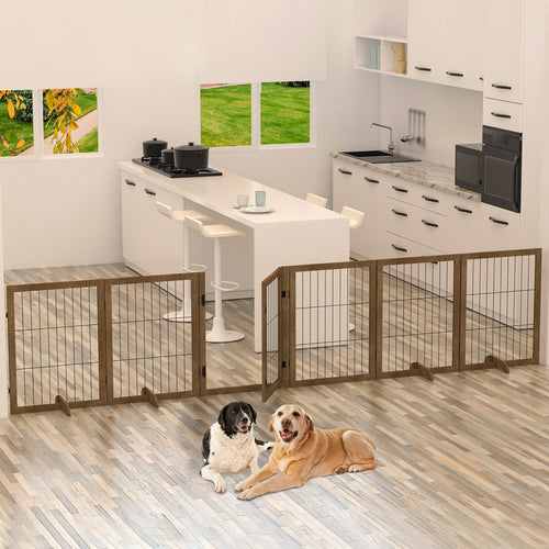 144-Inch Foldable Dog Gate with Door – 6-Panel Pet Barrier Fence, 32" Tall & Multi-Shape Design ACS34