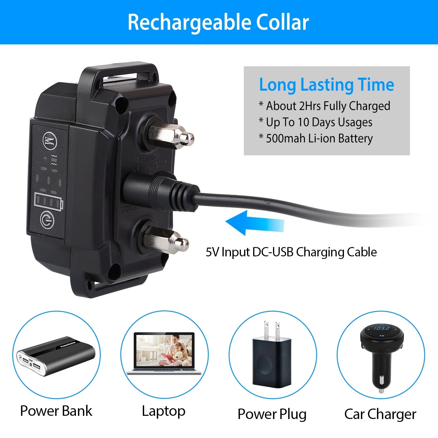 Rechargeable Dog Bark Collar – Waterproof Anti-Bark Device with Beep, Vibration, Static & 6 Intensity Levels, Dual Modes ACS50