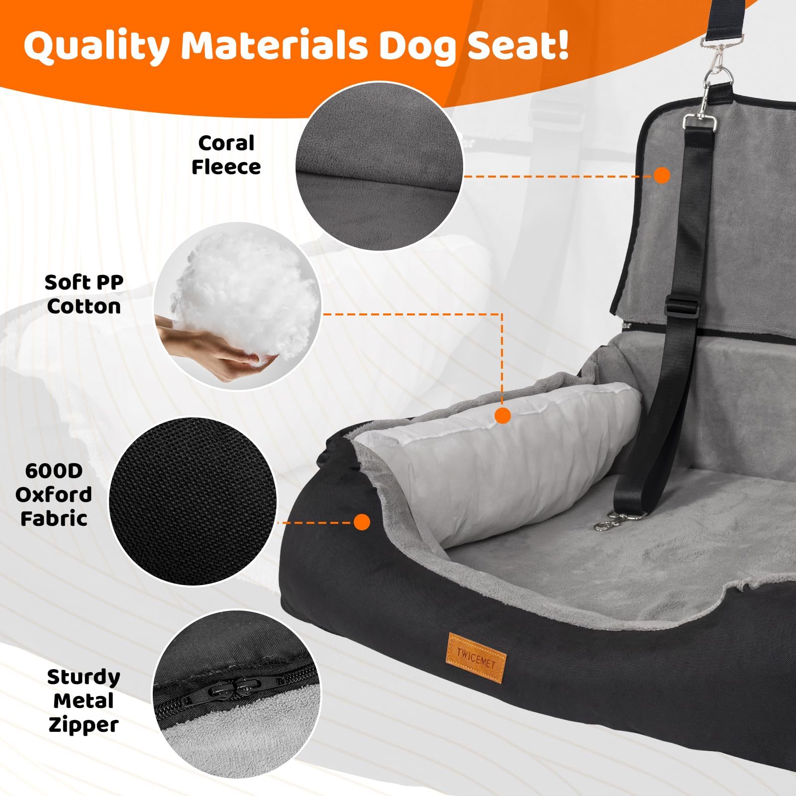 Coral Fleece Dog Booster Seat – Travel Bed with Storage & Clip-On Leash for Large or Multiple Small Dogs (Up to 70 lbs) ACS17