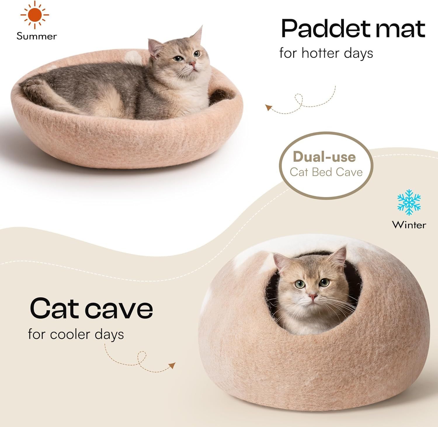 Handmade Wool Cat Cave – Natural Felt Hideaway Bed for Indoor Cats & Kittens | Cat Drinking & Feeding – bed67