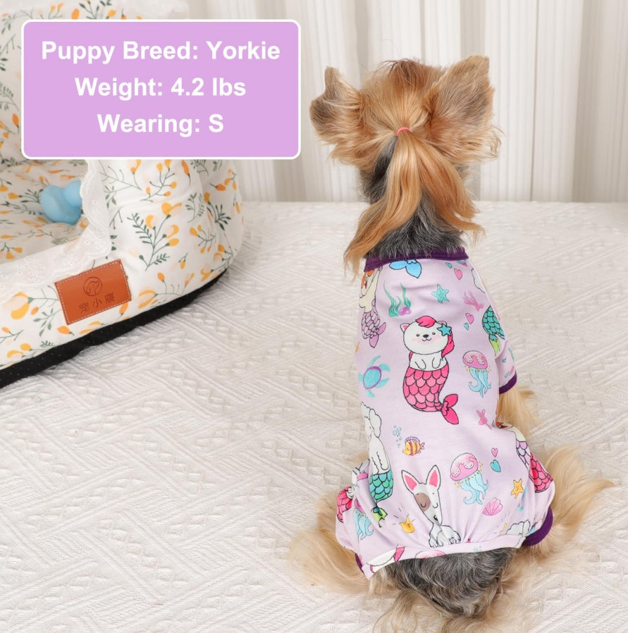 Mermaid Dog Pajamas – Soft & Stretchy Onesies for Small Dogs and Cats, Spring/Summer Pet Jammies