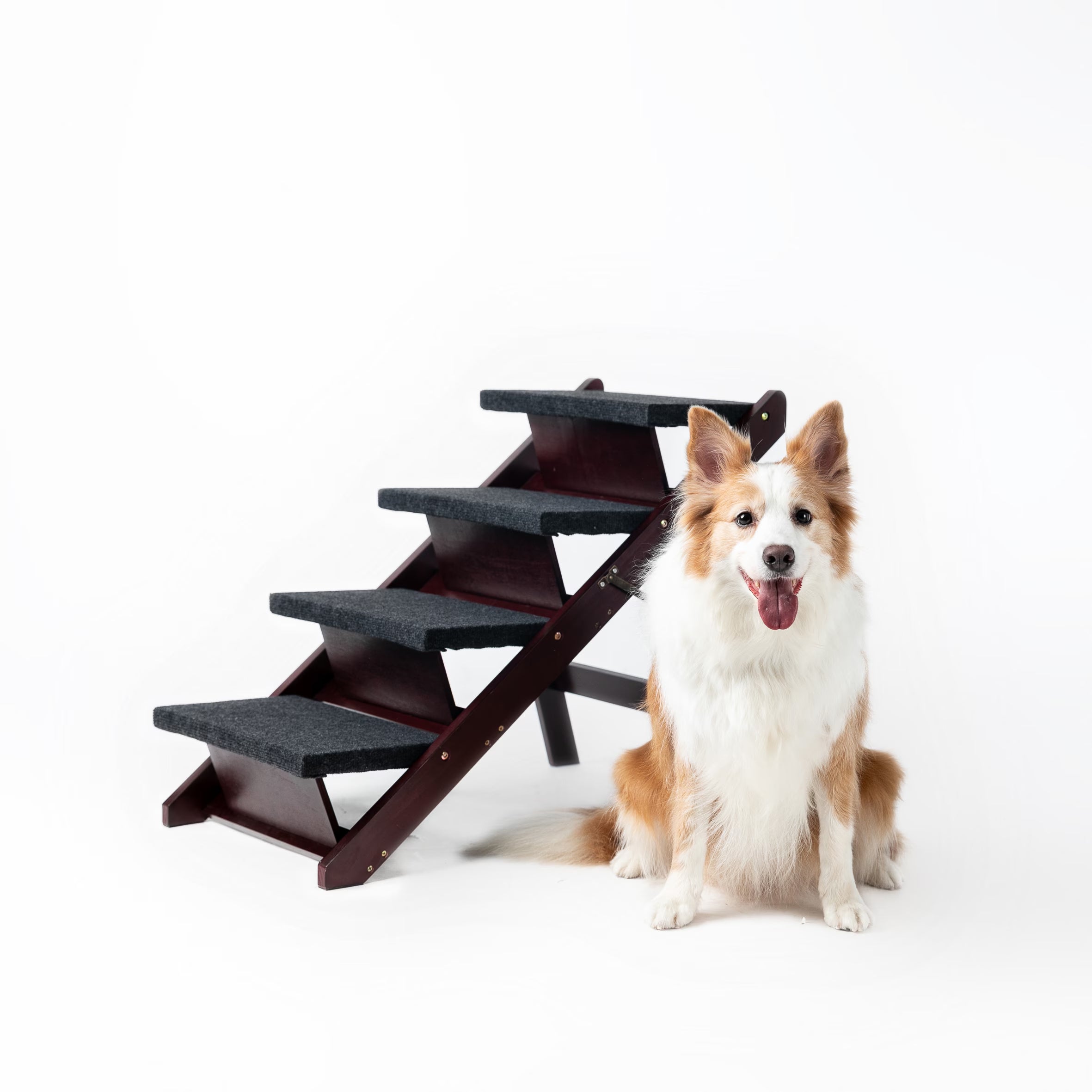 Wooden Dog Stairs Steps – Foldable 4-Level Pet Ladder & Ramp for Beds and Cars, Supports Up to 110 lbs | Cat Drinking & Feeding – furn34