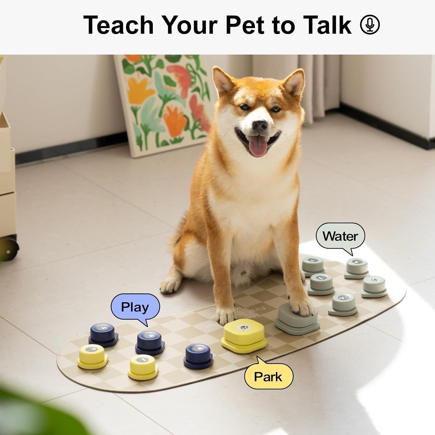 Dog Talking Buttons – 12-Pack Rechargeable Voice Recording Buttons with Non-Slip Mat, Pet Communication Starter Kit for Dogs & Cats