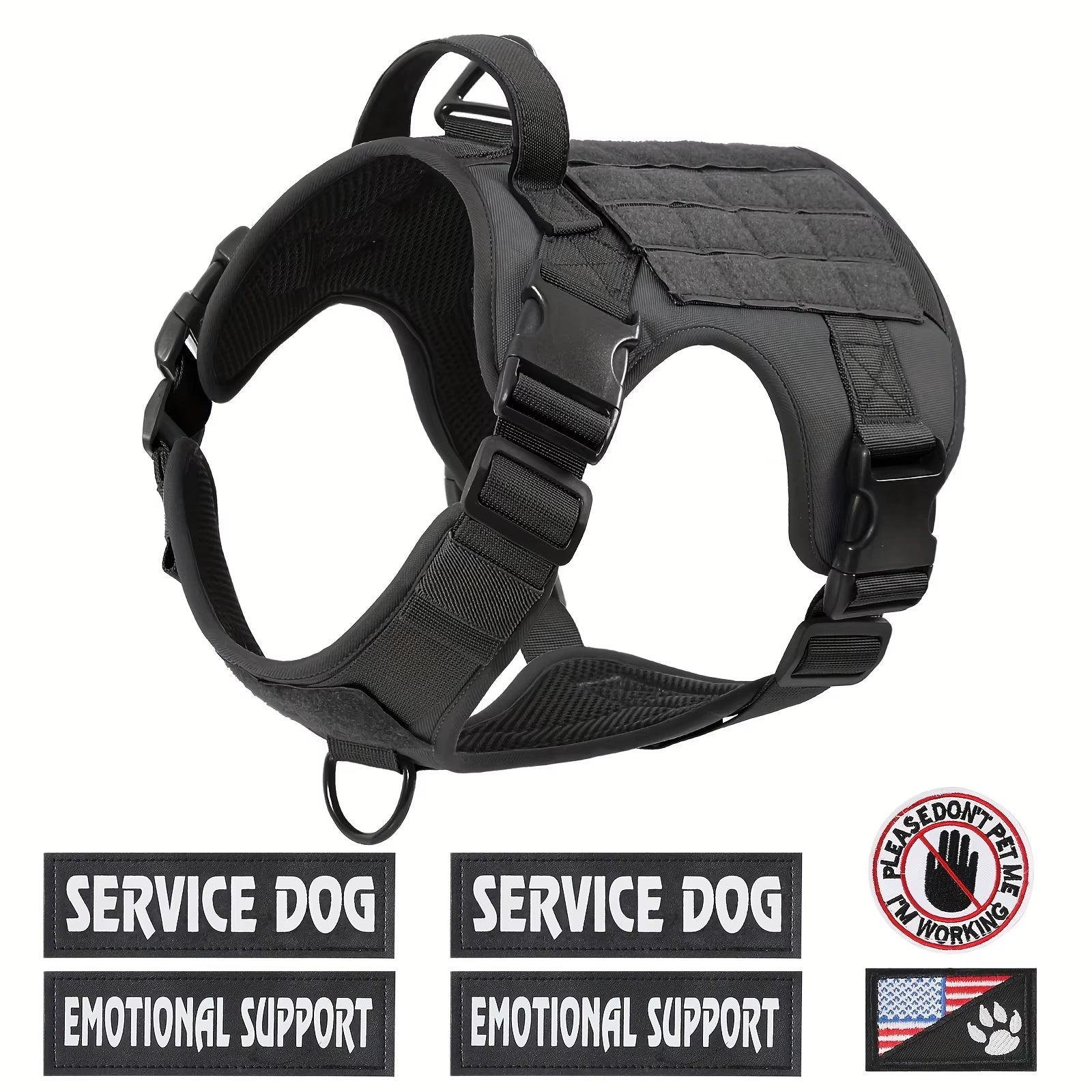 Tactical Service Dog Harness Vest – Adjustable & Reflective Pet Gear with Metal Buckle for Hiking, Training & Drinking & Feeding Areas COL 20