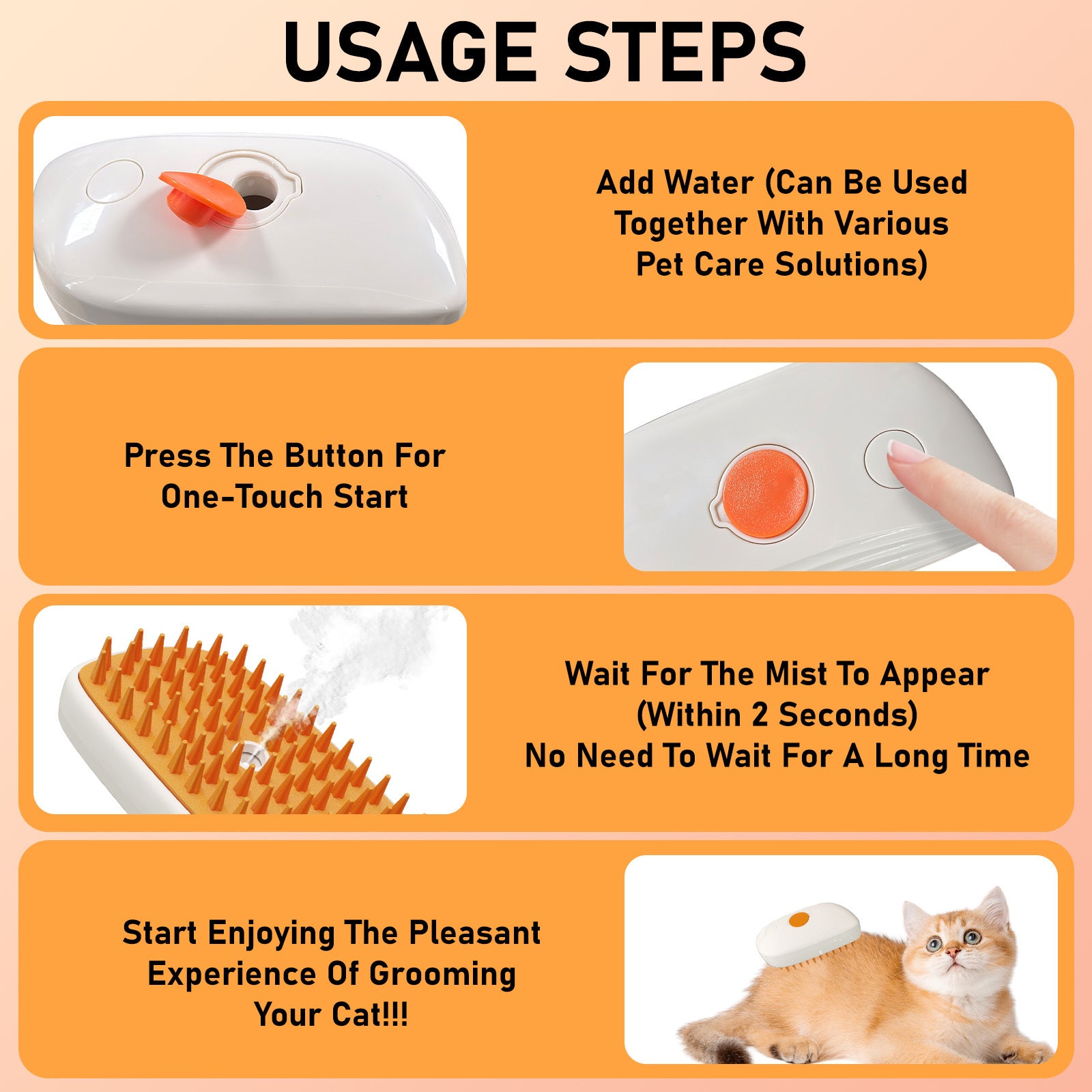4-in-1 Cat Steam Brush – Anti-Static Mist Grooming Comb for Hair Removal and Shedding care 46