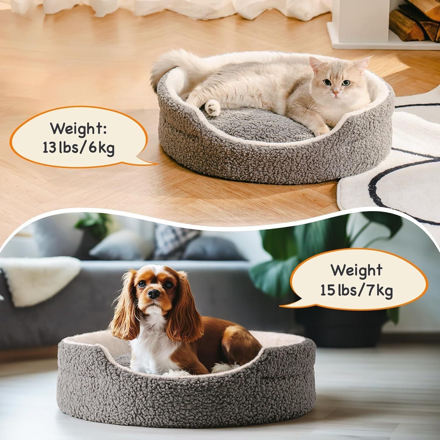 Washable Pet Bed – 23x23x7" Orthopedic Round Bed for Small Dogs & Cats with Non-Slip Bottom | Cat Drinking & Feeding – bed54