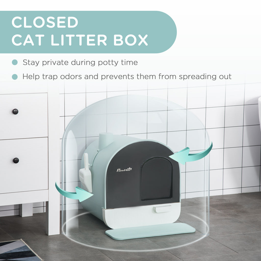 Cat Litter Box With Lid – Enclosed Indoor Cat Toilet With Tray, Scoop & Strainer for Easy Cleaning | Cat Drinking & Feeding – furn3