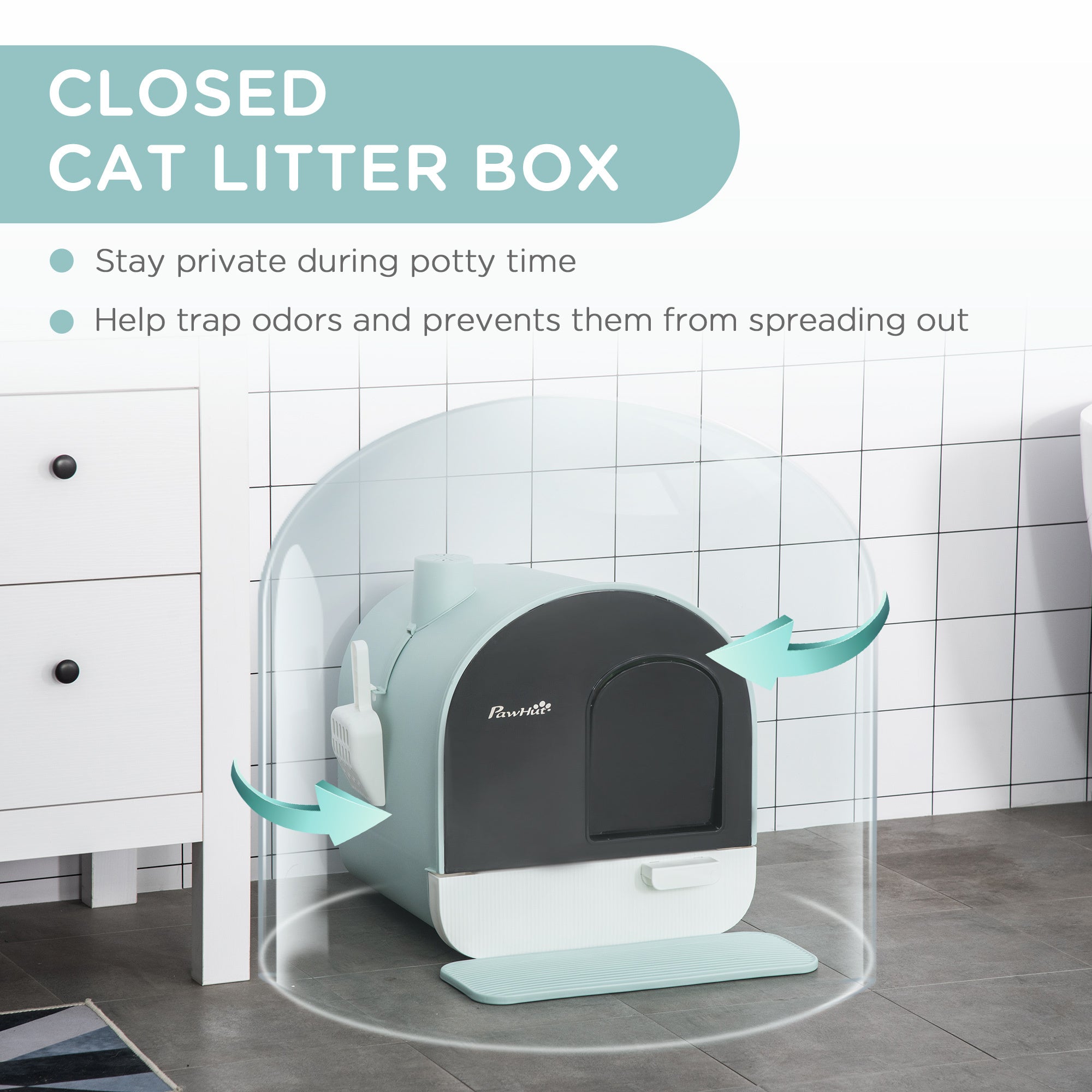 Cat Litter Box With Lid – Enclosed Indoor Cat Toilet With Tray, Scoop & Strainer for Easy Cleaning | Cat Drinking & Feeding – furn3