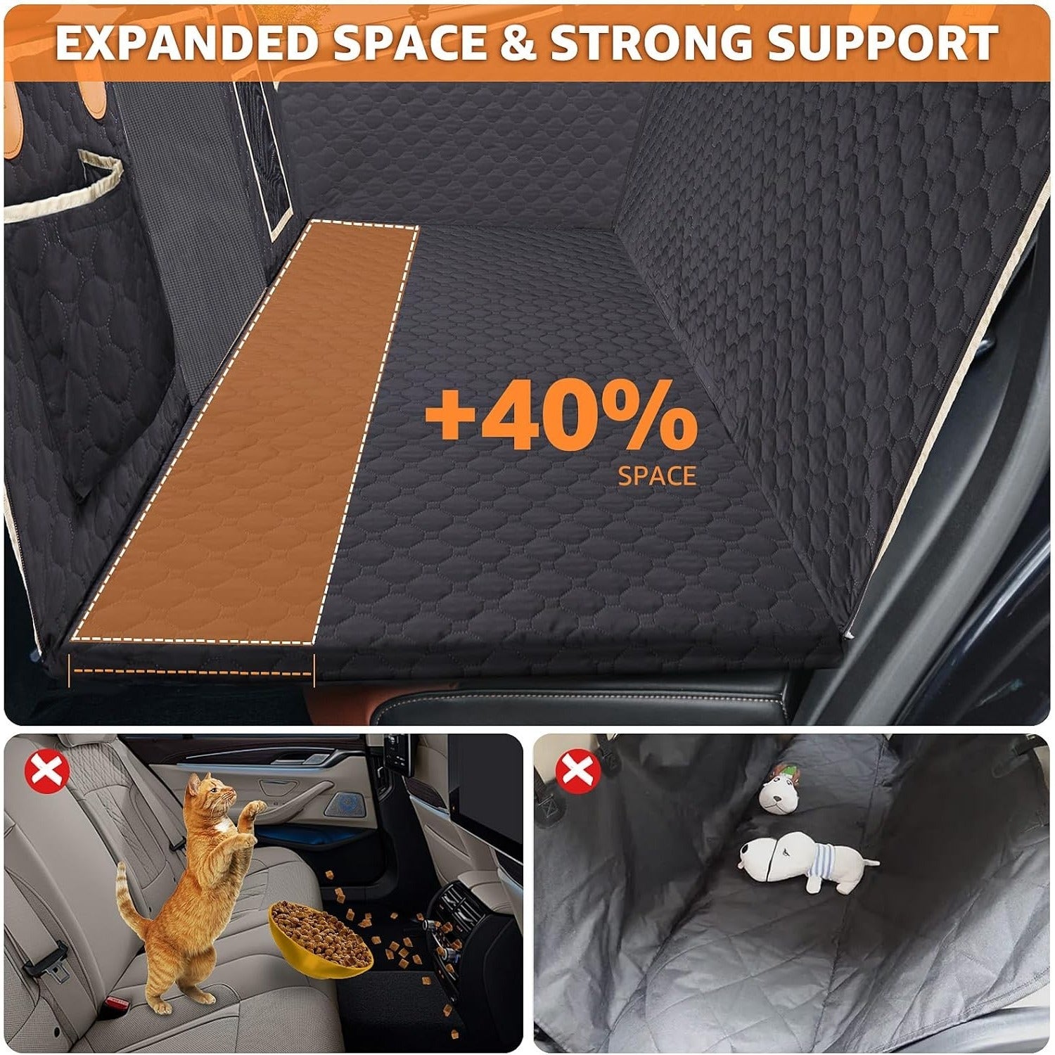Waterproof Back Seat Extender for Dogs – Hard Bottom Detachable Car Hammock with Nonslip 600D Fabric & Carrying Bag ACS31