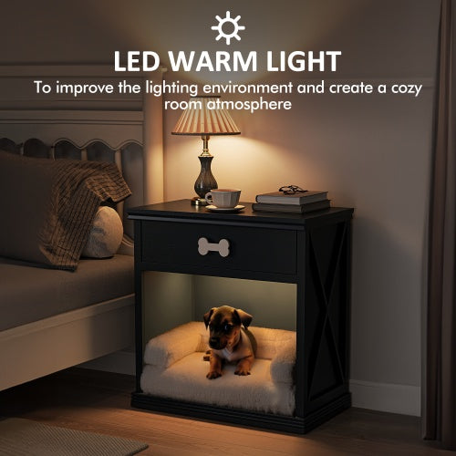 Vintage Small Locker With LED Lights And Pet Bed – Retro-Style Nightstand Cabinet with Cozy Cat Sleeping Space | Cat Drinking & Feeding – furn6