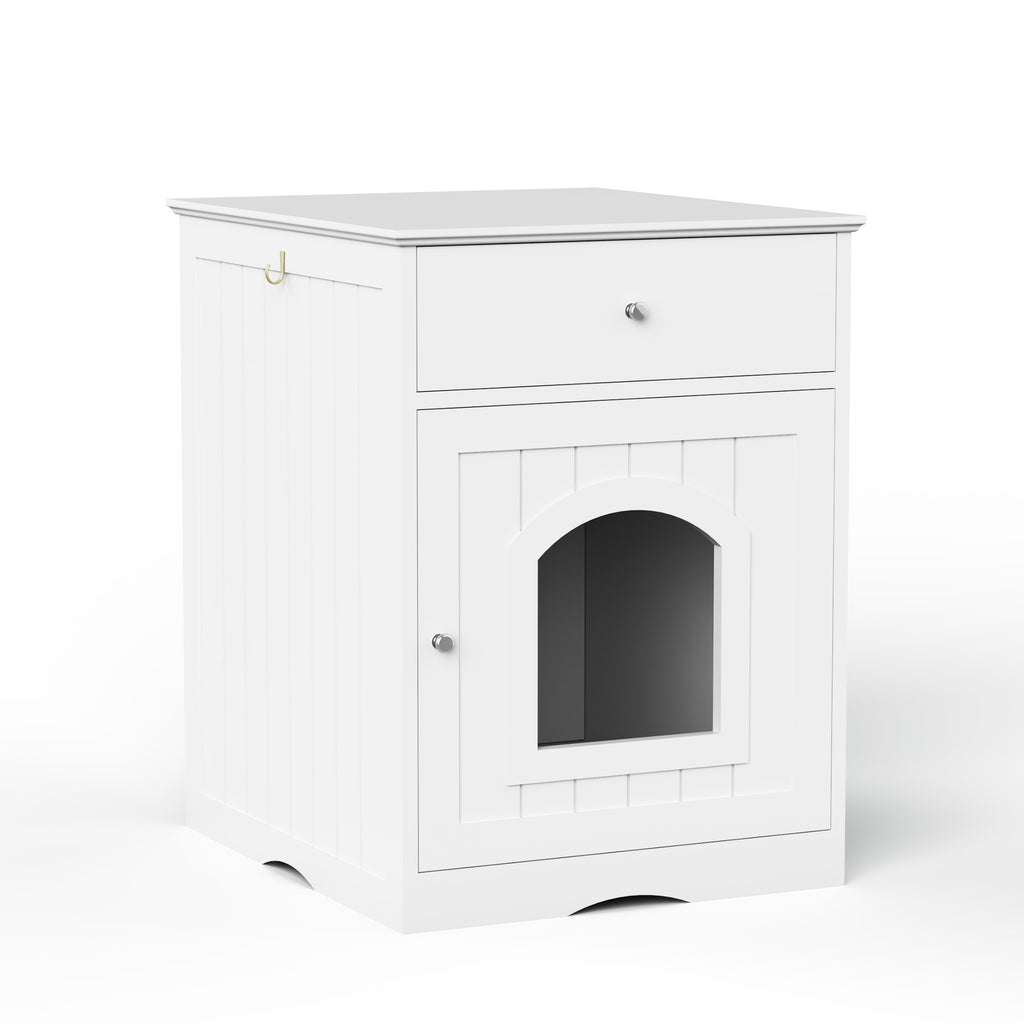 Wooden Pet House Litter Box Fence With Drawers – Enclosed Cat Toilet Cabinet with Storage & Privacy Divider | Cat Drinking & Feeding – furn13