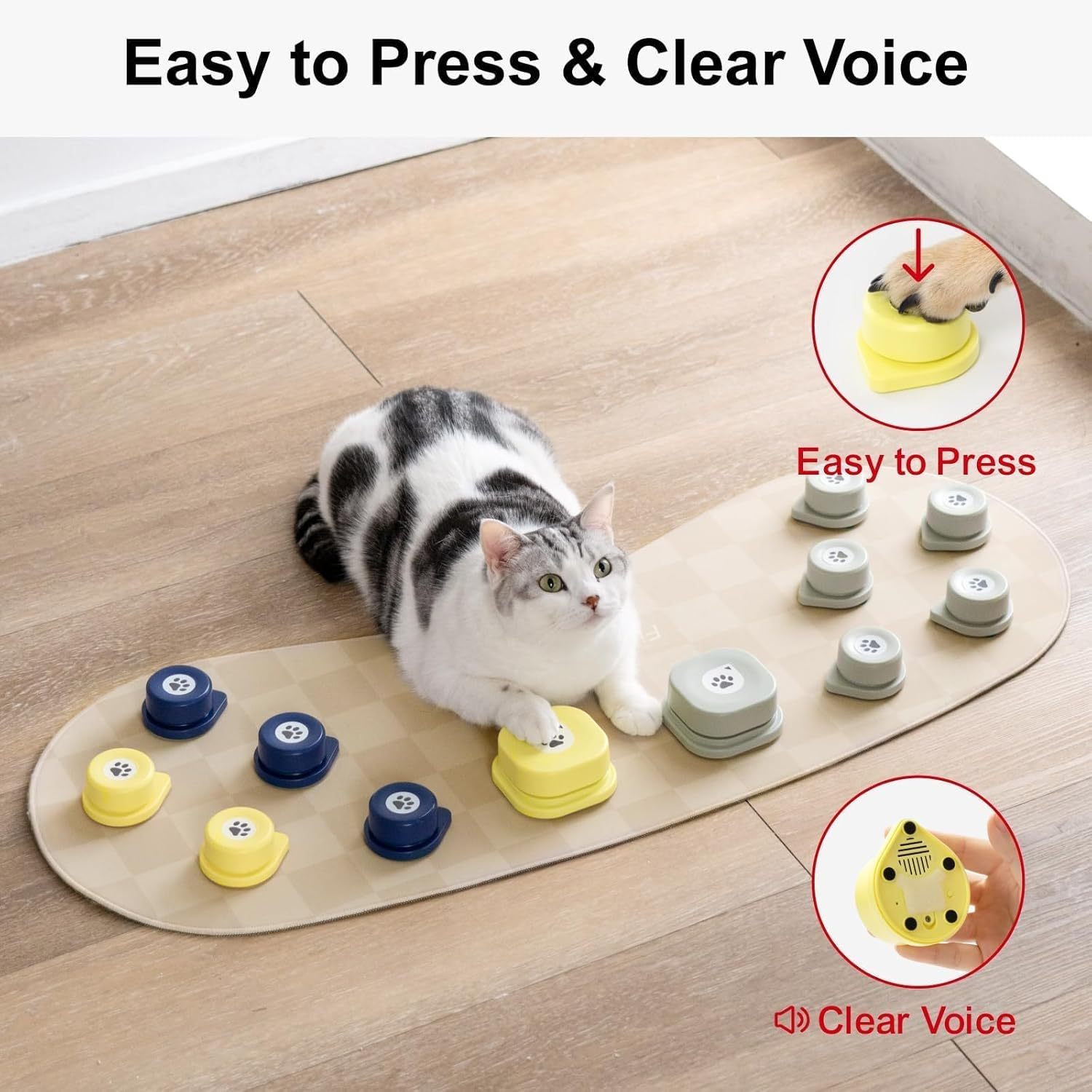 Dog Talking Buttons – 12-Pack Rechargeable Voice Recording Buttons with Non-Slip Mat, Pet Communication Starter Kit for Dogs & Cats