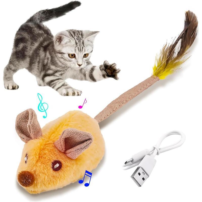 Interactive LED Cat Mouse Toy – USB Rechargeable, Motion-Activated with Catnip & Feather Tail