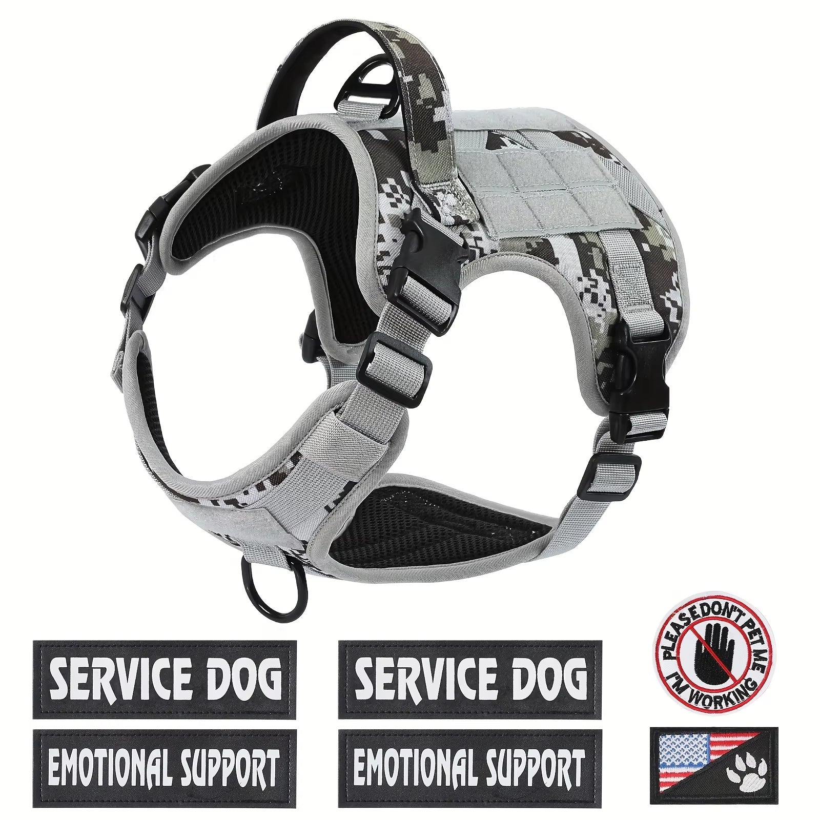 Tactical Service Dog Harness Vest – Adjustable & Reflective Pet Gear with Metal Buckle for Hiking, Training & Drinking & Feeding Areas COL 20
