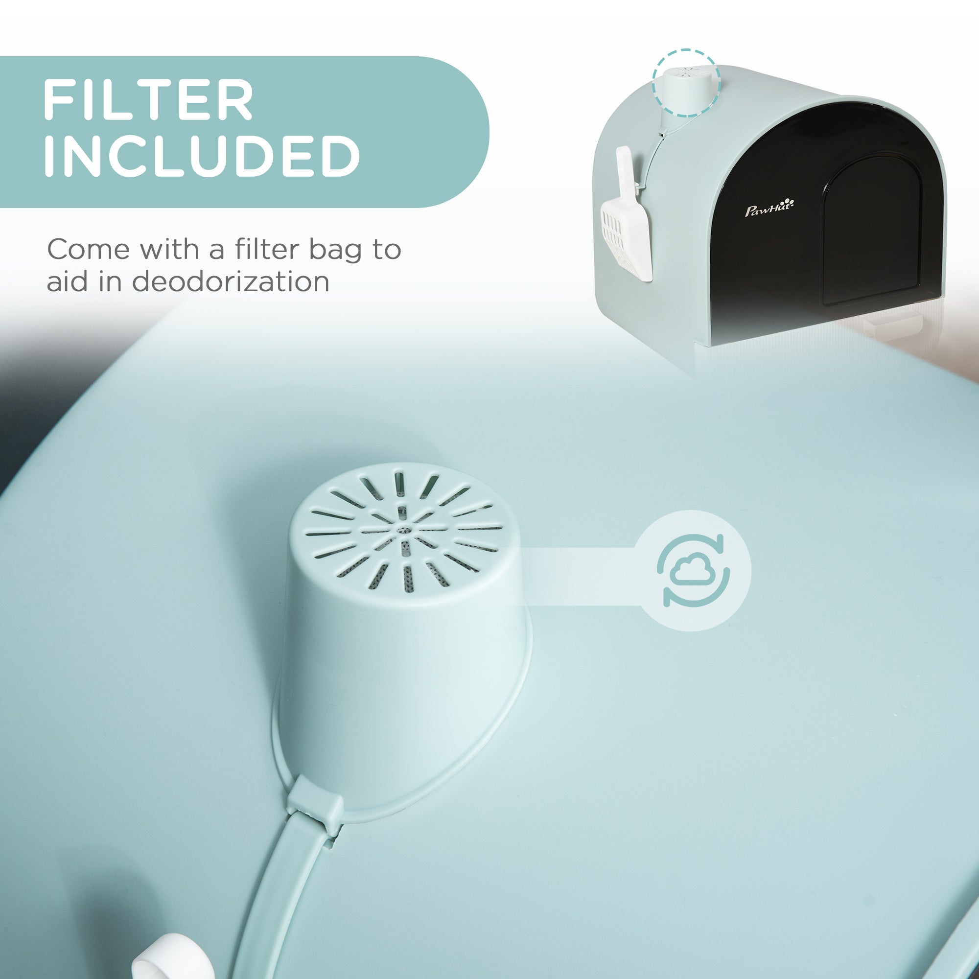 Cat Litter Box With Lid – Enclosed Indoor Cat Toilet With Tray, Scoop & Strainer for Easy Cleaning | Cat Drinking & Feeding – furn3