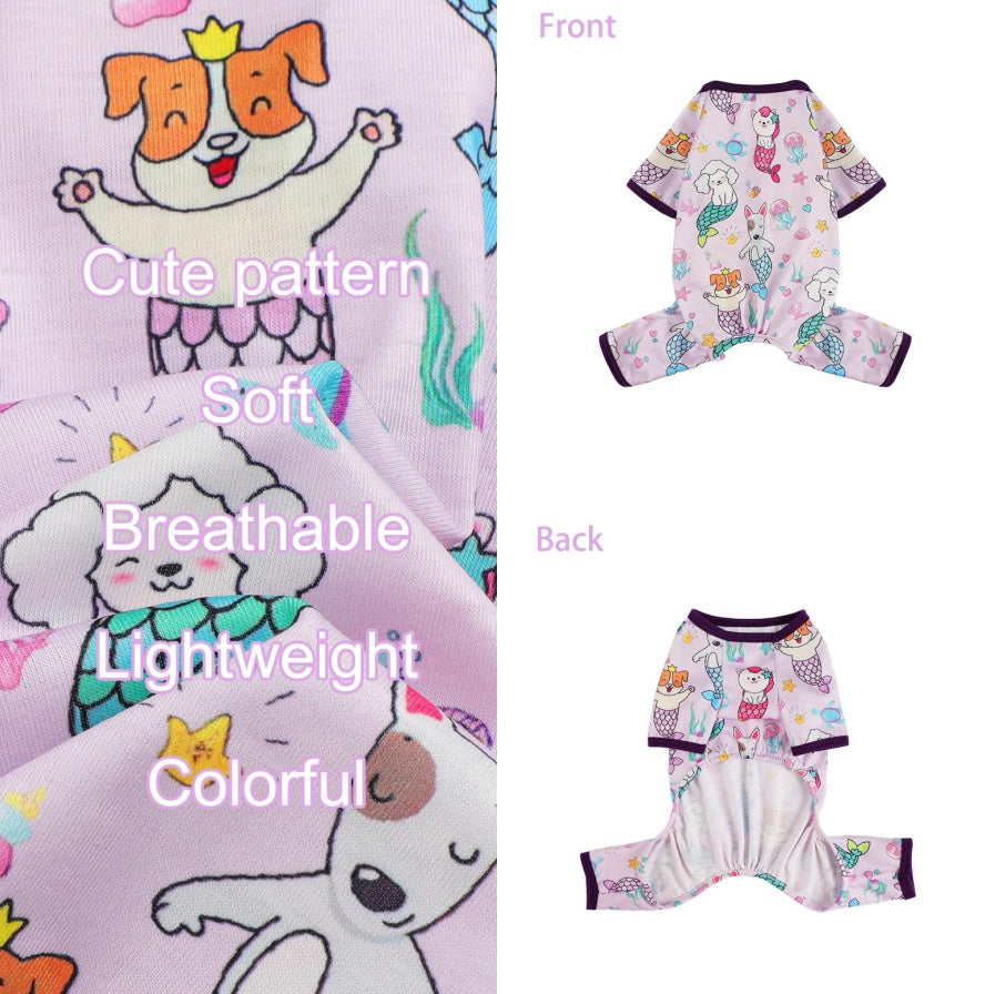 Mermaid Dog Pajamas – Soft & Stretchy Onesies for Small Dogs and Cats, Spring/Summer Pet Jammies