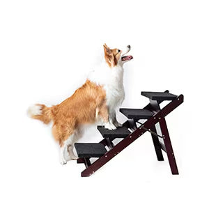Wooden Dog Stairs Steps – Foldable 4-Level Pet Ladder & Ramp for Beds and Cars, Supports Up to 110 lbs | Cat Drinking & Feeding – furn34