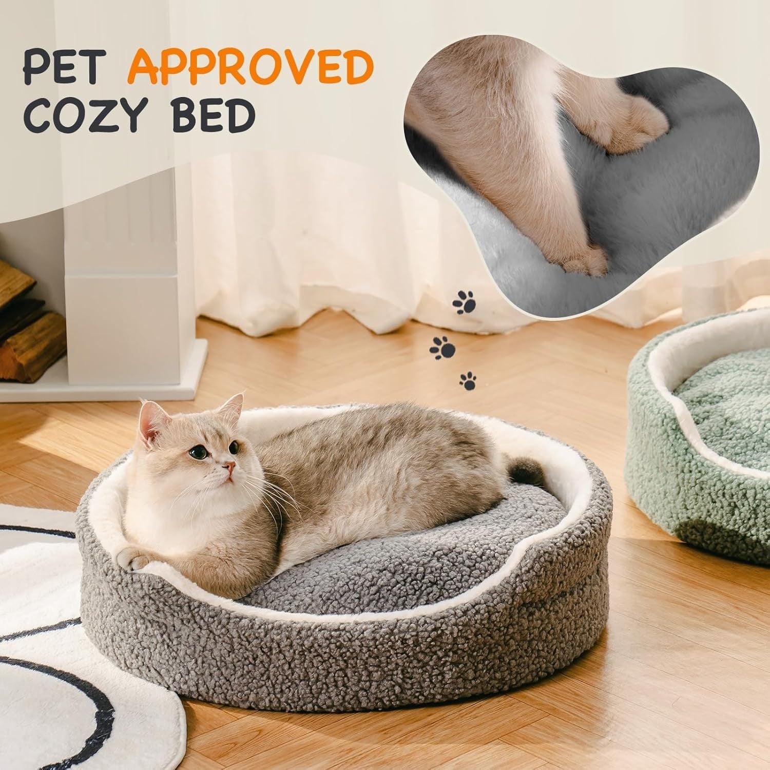 Washable Pet Bed – 23x23x7" Orthopedic Round Bed for Small Dogs & Cats with Non-Slip Bottom | Cat Drinking & Feeding – bed54