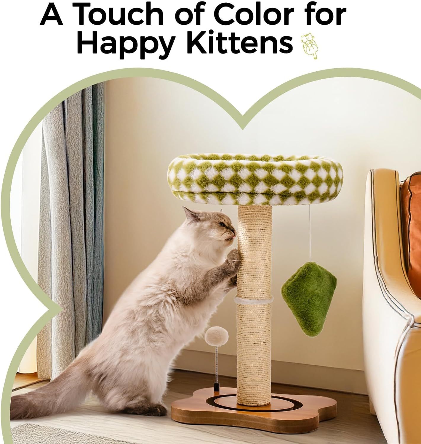 Cat Scratching Post & Bed – 2-in-1 Small Tower with Sisal Scratcher & Ball Track Toys | Cat Drinking & Feeding – bed84