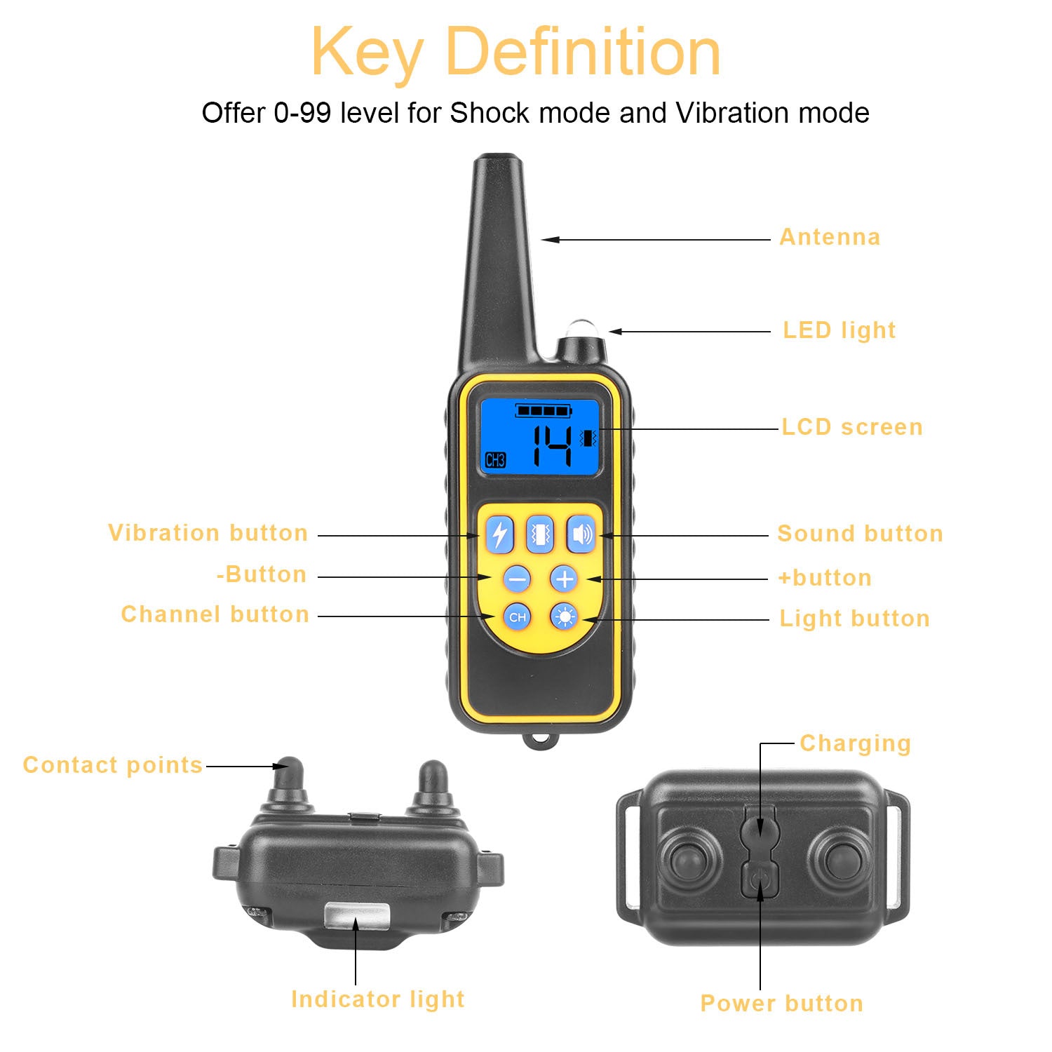 Rechargeable Dog Training Collar with Remote – IP67 Waterproof, 875-Yard Range, 4 Modes, Adjustable Levels ACS44