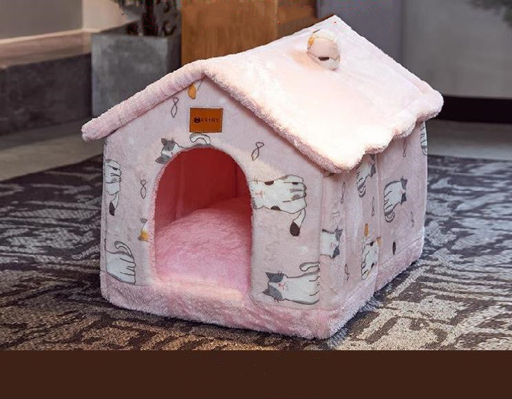 Foldable Dog & Cat Bed – Warm Enclosed Winter Kennel with Removable Nest | Cat Drinking & Feeding – bed5