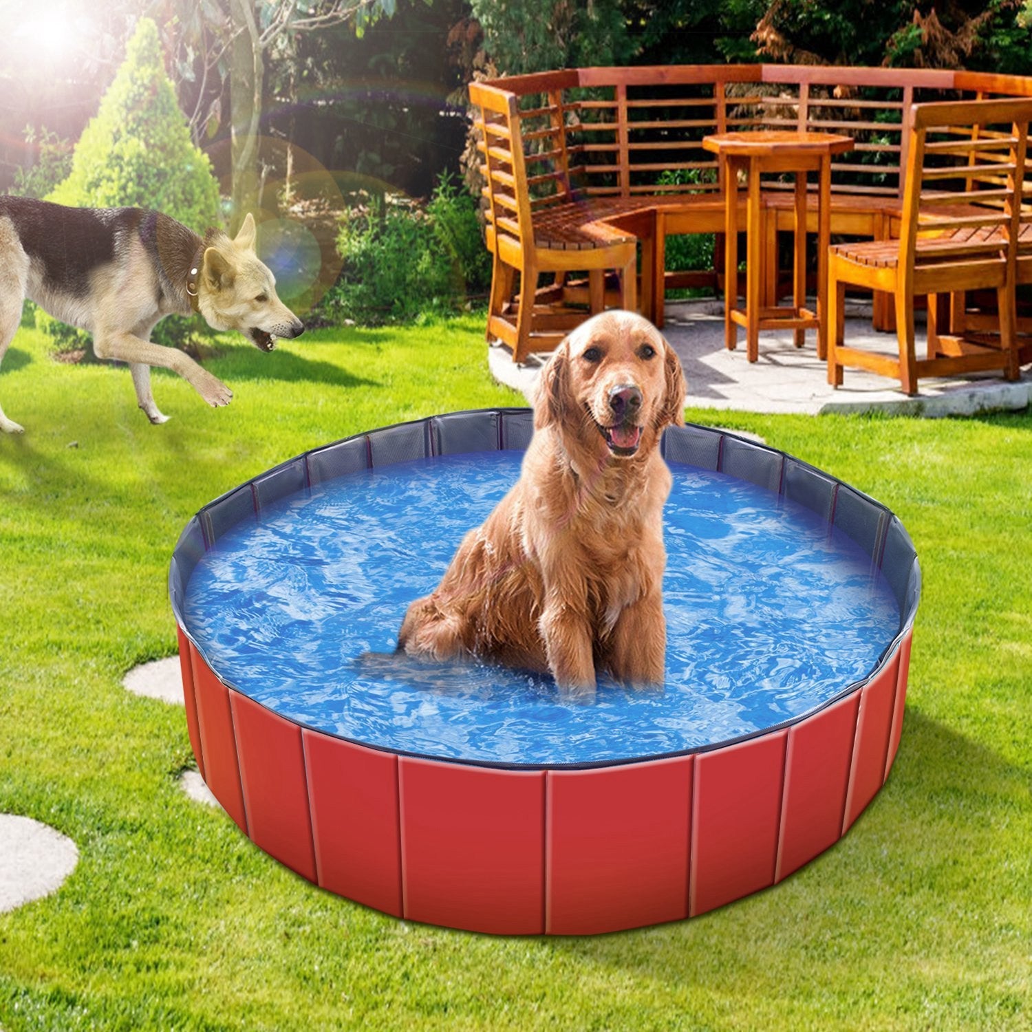 Foldable Pet Swimming Pool (160x160x30cm) – PVC Dog Bathing Tub & Playmat care 49