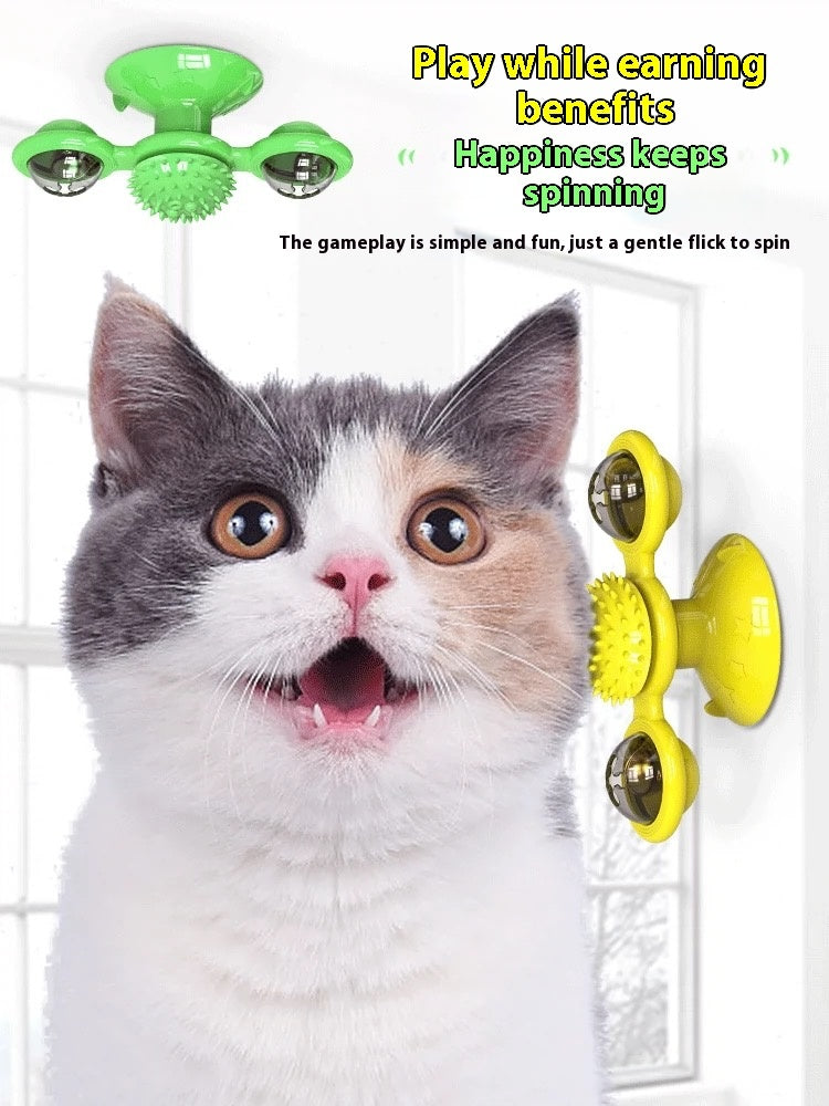 Interactive Cat Entertainment Set – Rotating Disk, Feather Teasers, Tumbler & Windmill Toy for Active Indoor Cats