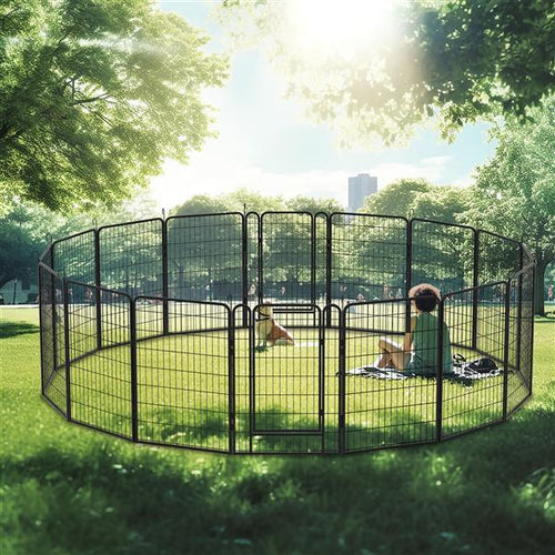16-Piece Heavy-Duty Metal Pet Playpen Fence – Outdoor & Indoor Exercise Panels for Dogs & Cats ACS24