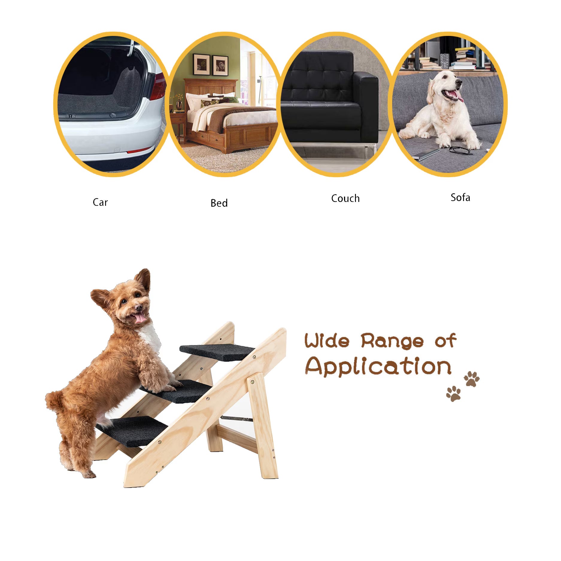 Foldable Wooden Pet Stairs – 3-Step Ladder for Dogs & Cats