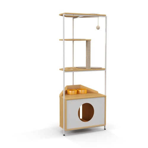 Cat Apartment With Feeding Station And Climbing Platform – Multi-Level Indoor Pet Furniture for Cats | Cat Drinking & Feeding – furn12