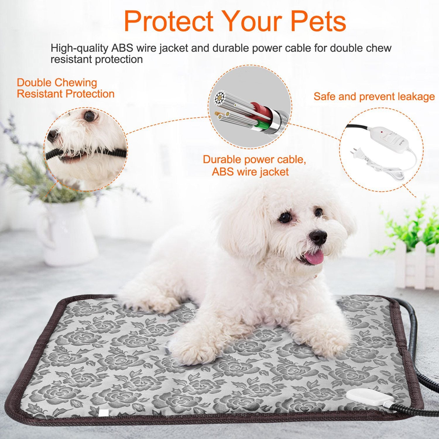Electric Pet Heating Pad – Waterproof Adjustable Warming Mat with Chew-Resistant Steel Cord | Cat Drinking & Feeding – bed87