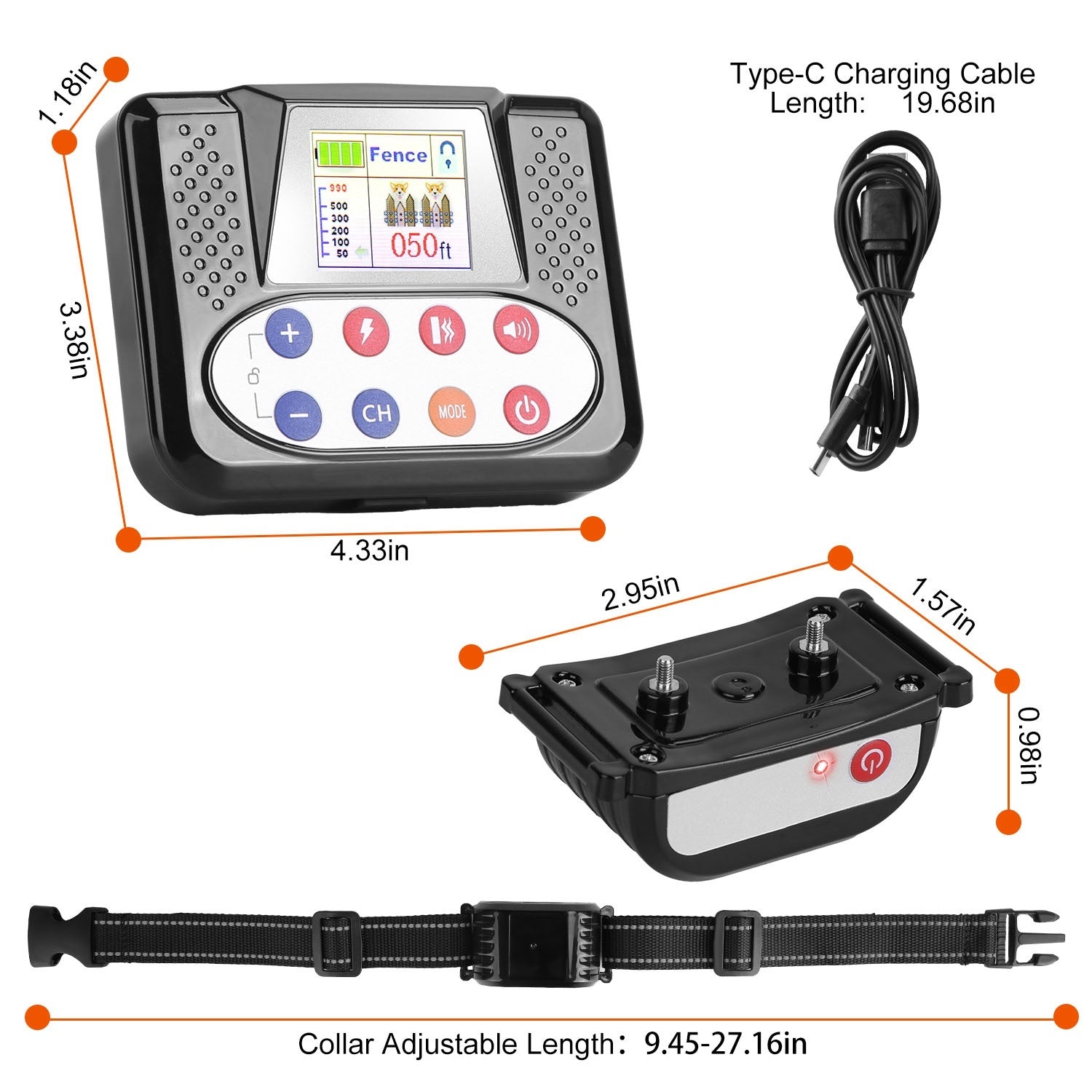 990FT Wireless Dog Fence & Training Collar – IPX6 Waterproof, 4-Channel System with Beep, Vibration & Shock (0–9 Levels) ACS53
