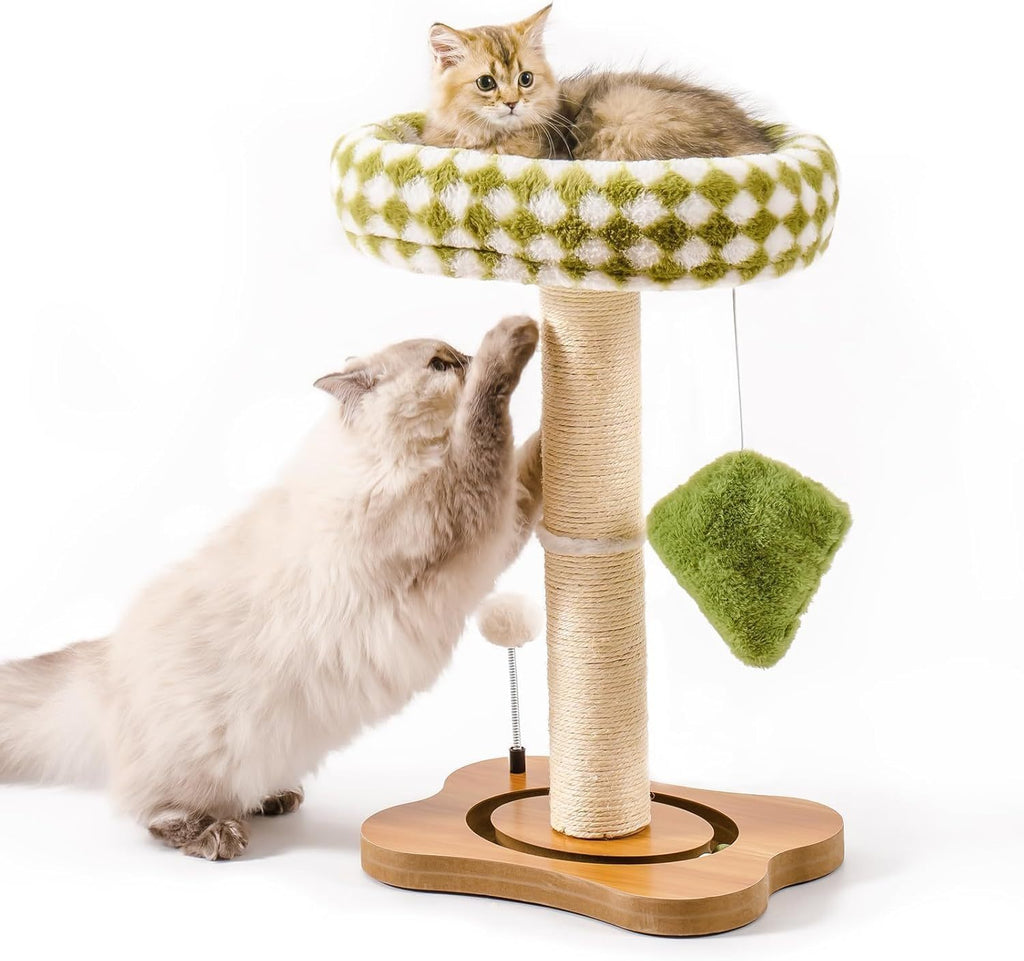 Cat Scratching Post & Bed – 2-in-1 Small Tower with Sisal Scratcher & Ball Track Toys | Cat Drinking & Feeding – bed84