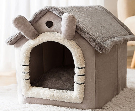 Foldable Dog & Cat Bed – Warm Enclosed Winter Kennel with Removable Nest | Cat Drinking & Feeding – bed5