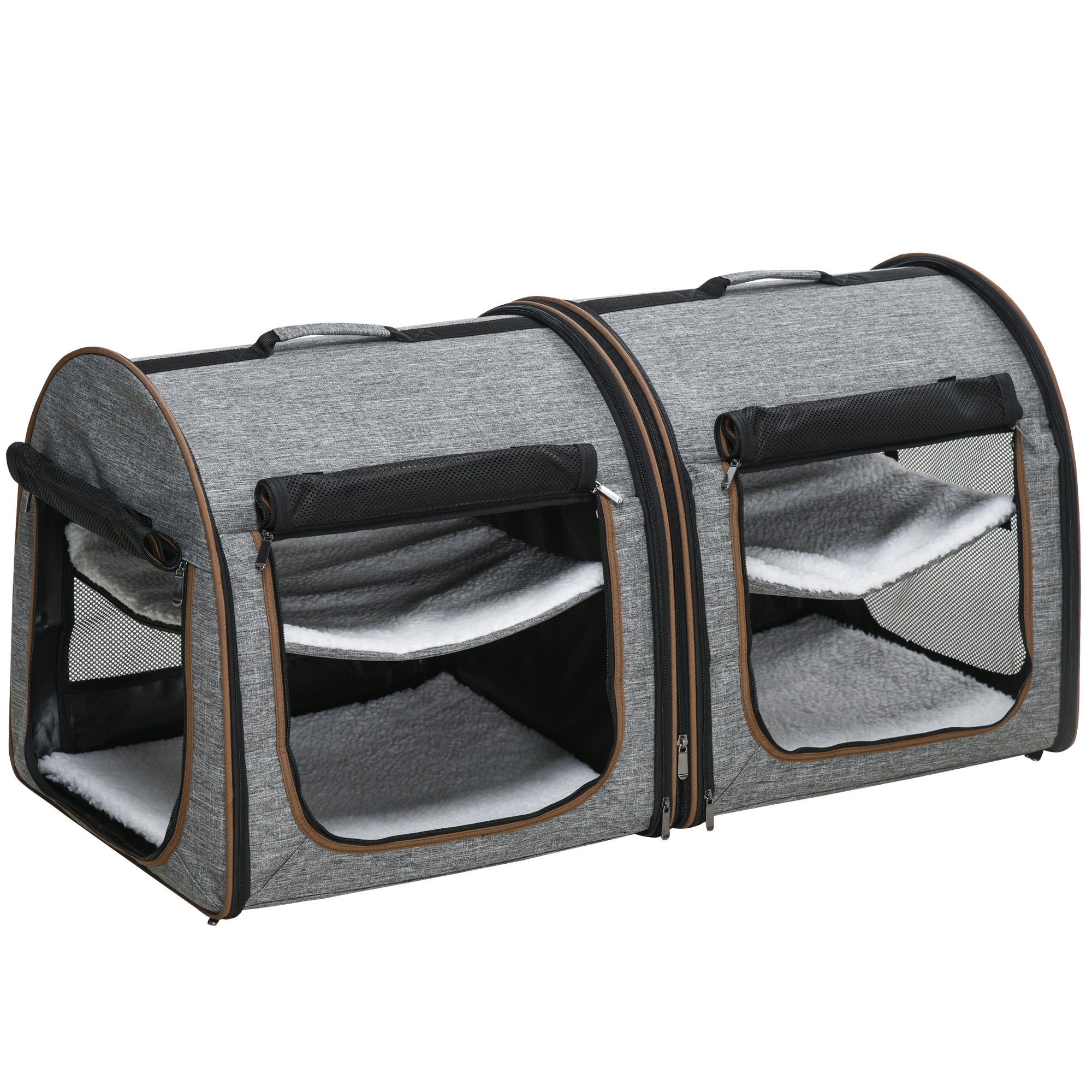 Portable Soft-Sided Cat Carrier with Divider – Dual Compartments, Padded Interior & Storage Bag, Grey ACS6