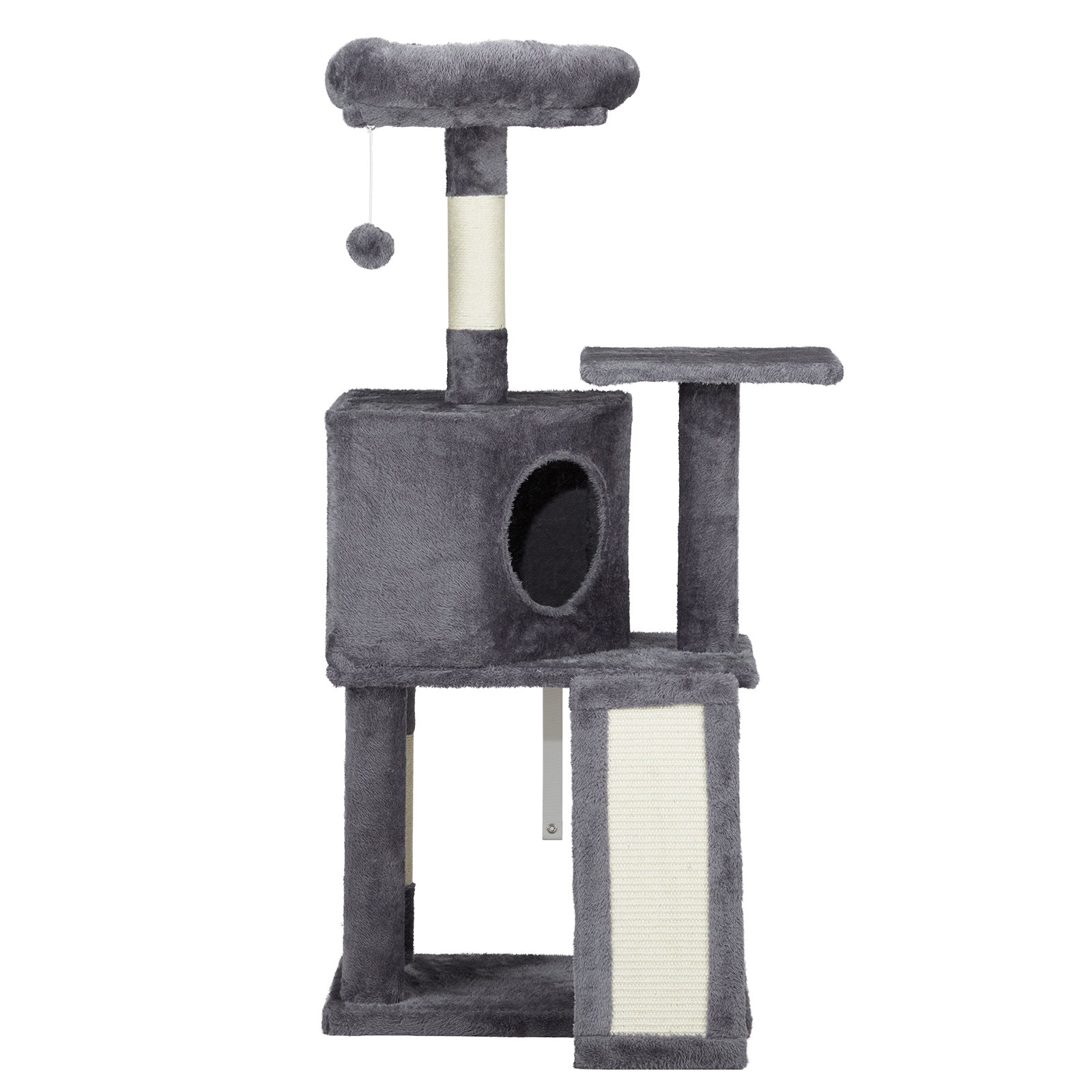 47" Trapezoidal Cat House – Dark Grey Cat Scratcher & Climbing Frame with Multi-Level Platforms | Cat Drinking & Feeding – furn30