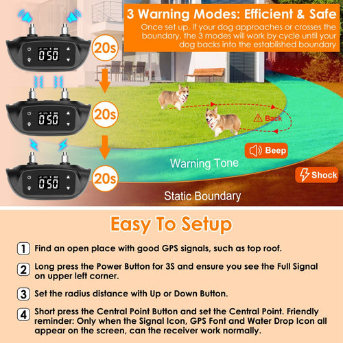 2-in-1 Wireless GPS Dog Fence & Tracker – IPX6 Waterproof Collar with 32–2887FT Adjustable Radius for Small to Large Dogs ACS46
