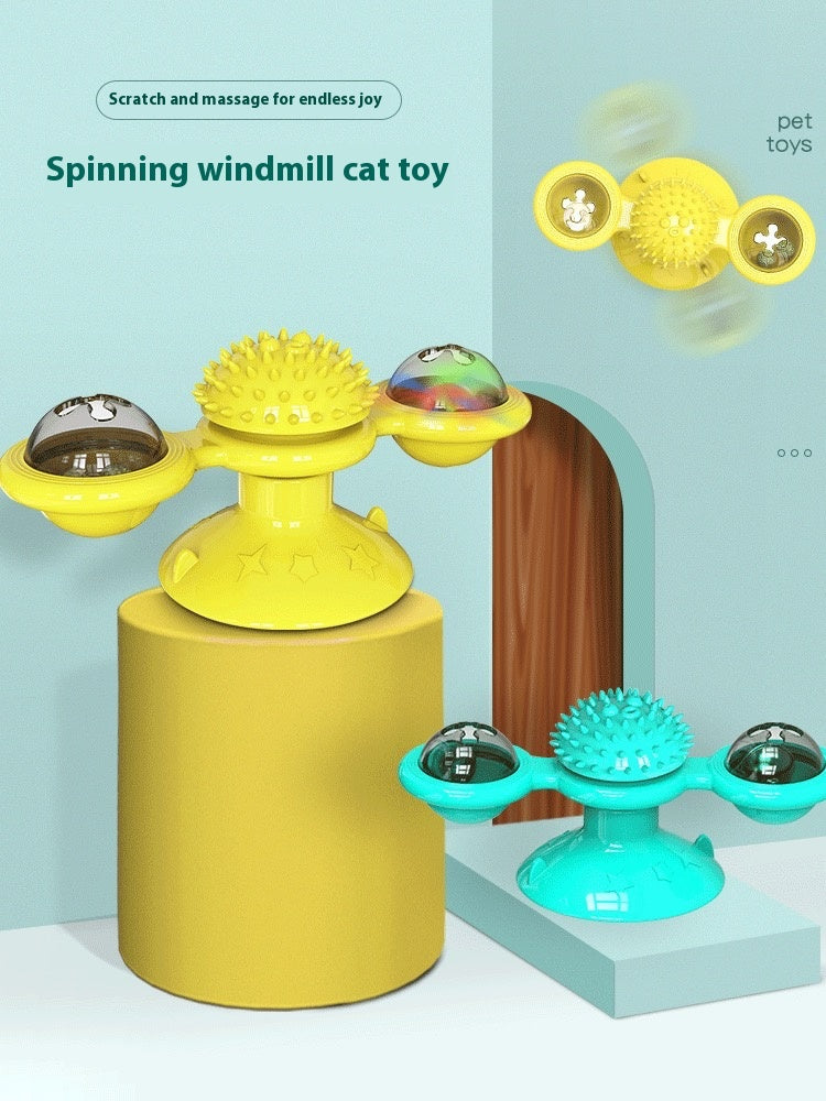 Interactive Cat Entertainment Set – Rotating Disk, Feather Teasers, Tumbler & Windmill Toy for Active Indoor Cats