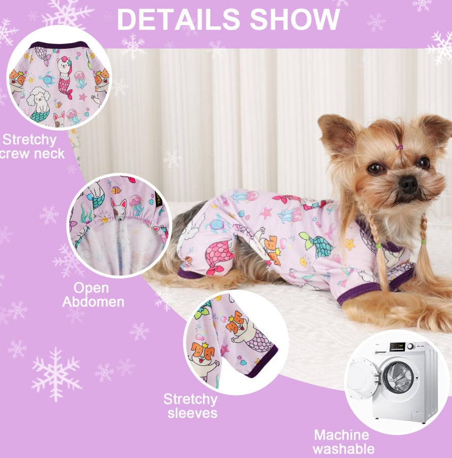 Mermaid Dog Pajamas – Soft & Stretchy Onesies for Small Dogs and Cats, Spring/Summer Pet Jammies