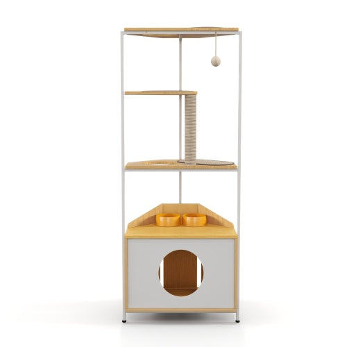 Cat Apartment With Feeding Station And Climbing Platform – Multi-Level Indoor Pet Furniture for Cats | Cat Drinking & Feeding – furn12